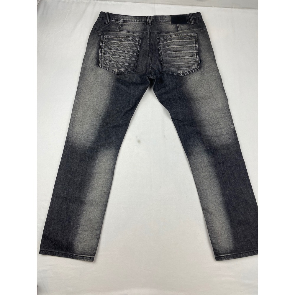 Makobi Denim Co Distressed Moto Jeans Mens 36x32 Faded Black Biker Distressed - Picture 2 of 7